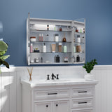 ExBrite 32-in x 30-in Lighted LED Fog Free Surface/Recessed Mount Silver Mirrored Soft Close Medicine Cabinet with Outlet