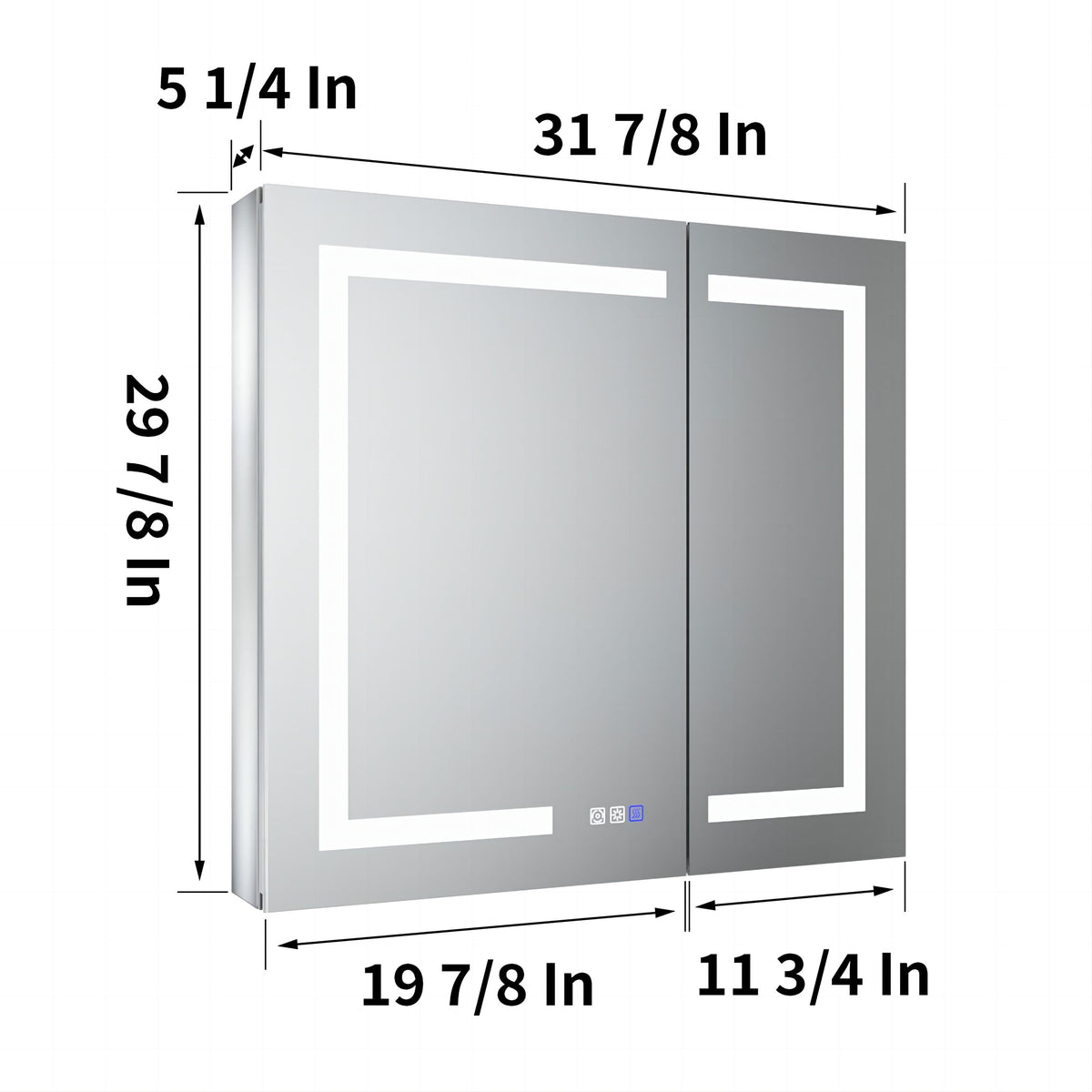 ExBrite 32-in x 30-in Lighted LED Fog Free Surface/Recessed Mount Silver Mirrored Soft Close Medicine Cabinet with Outlet
