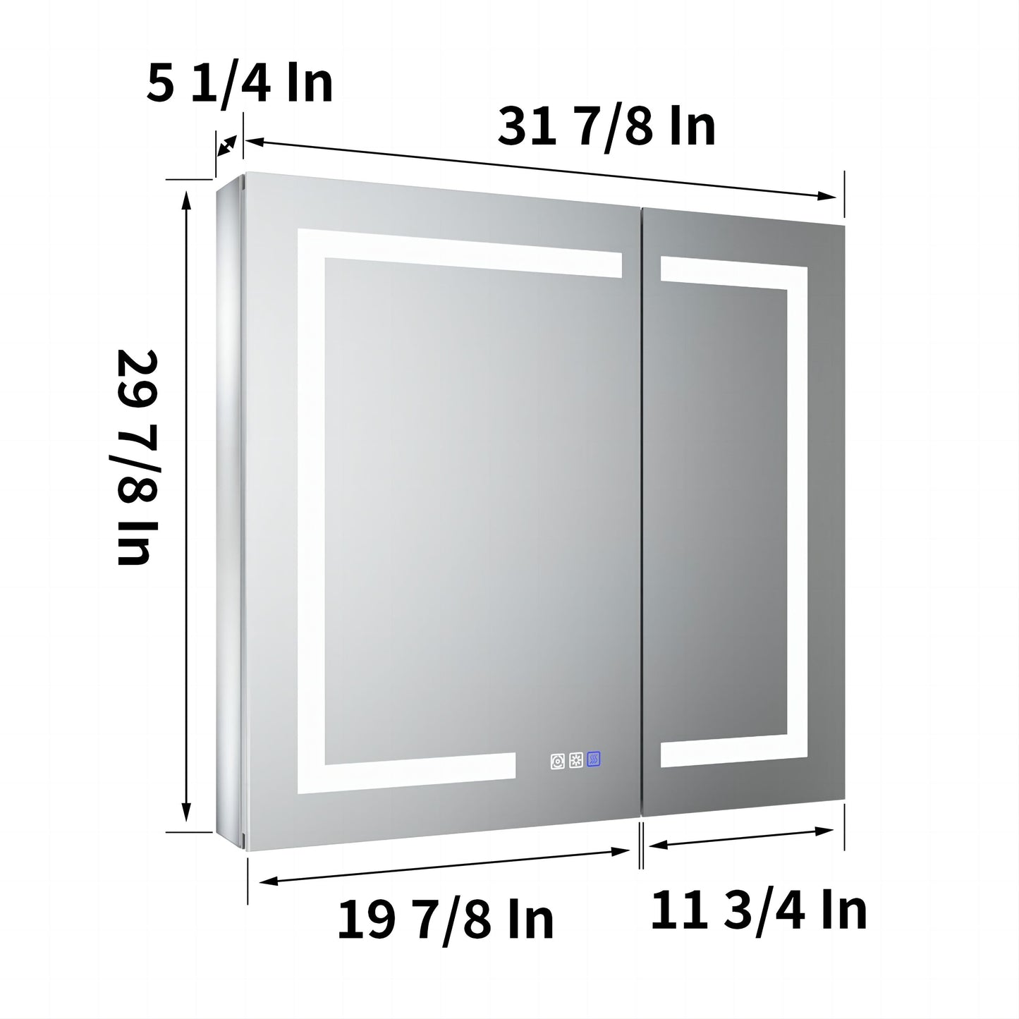 ExBrite 32-in x 30-in Lighted LED Fog Free Surface/Recessed Mount Silver Mirrored Soft Close Medicine Cabinet with Outlet