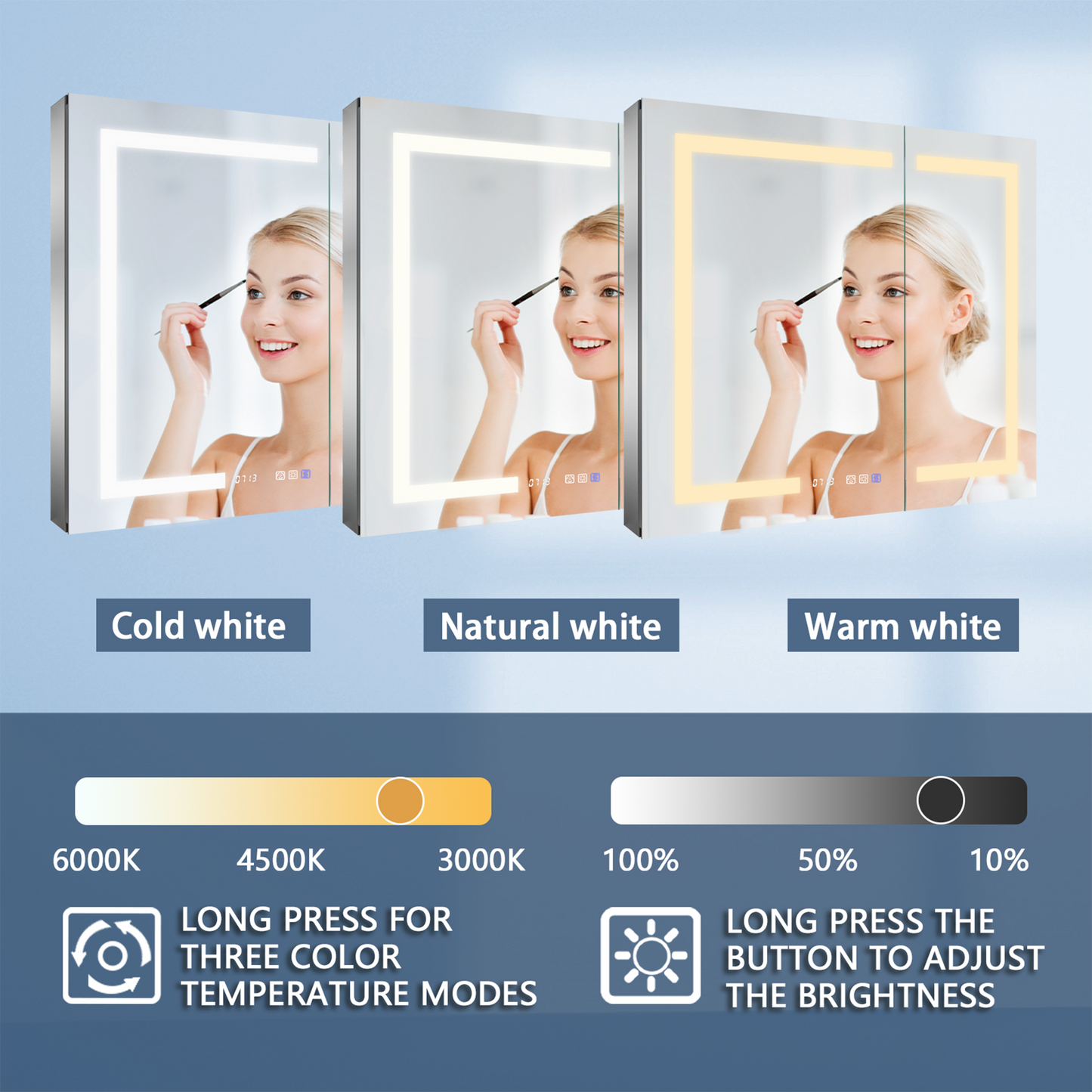 ExBrite 36-in x 32-in Lighted LED Fog Free Surface/Recessed Mount Silver Mirrored Soft Close Medicine Cabinet with Outlet