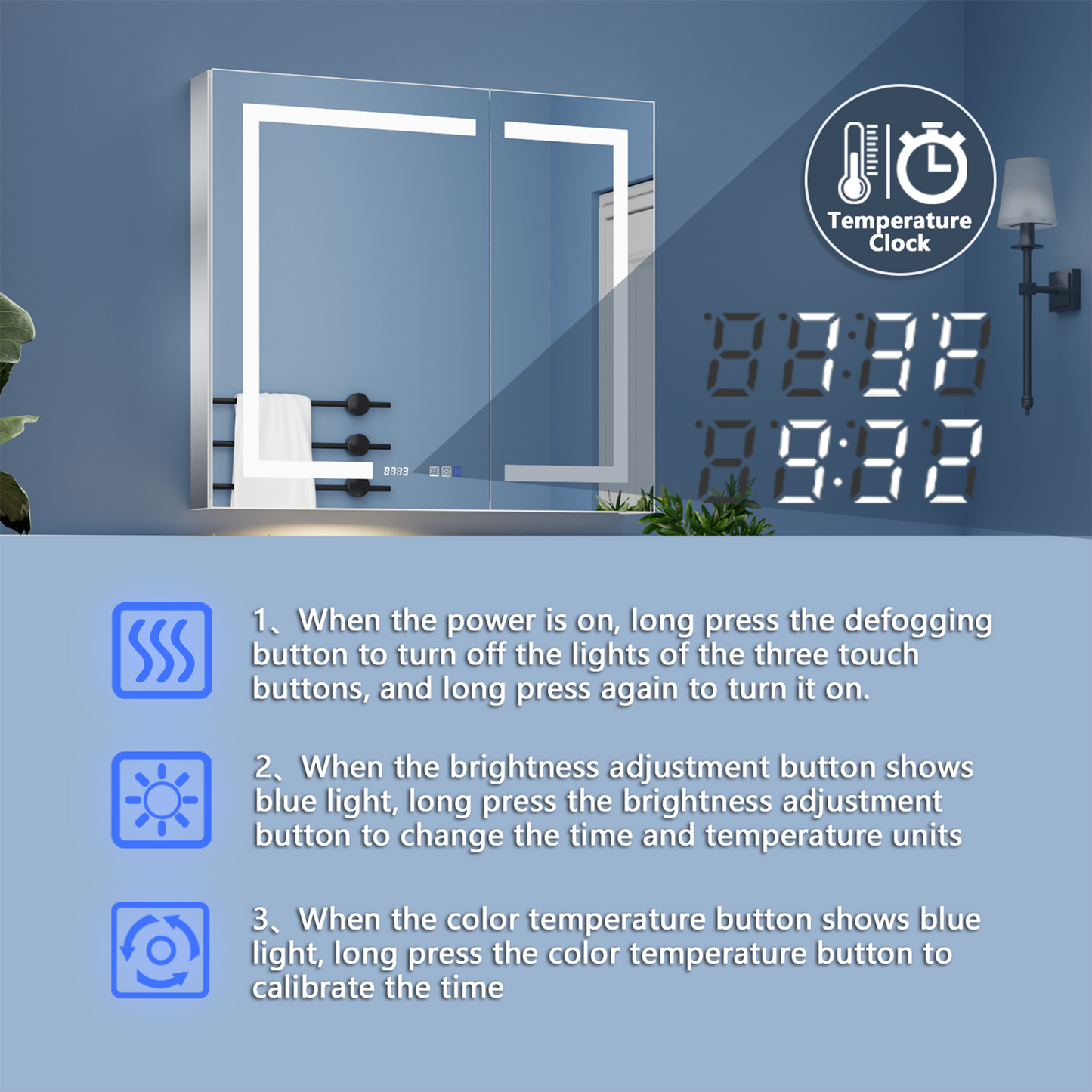 ExBrite 36-in x 32-in Lighted LED Fog Free Surface/Recessed Mount Silver Mirrored Soft Close Medicine Cabinet with Outlet