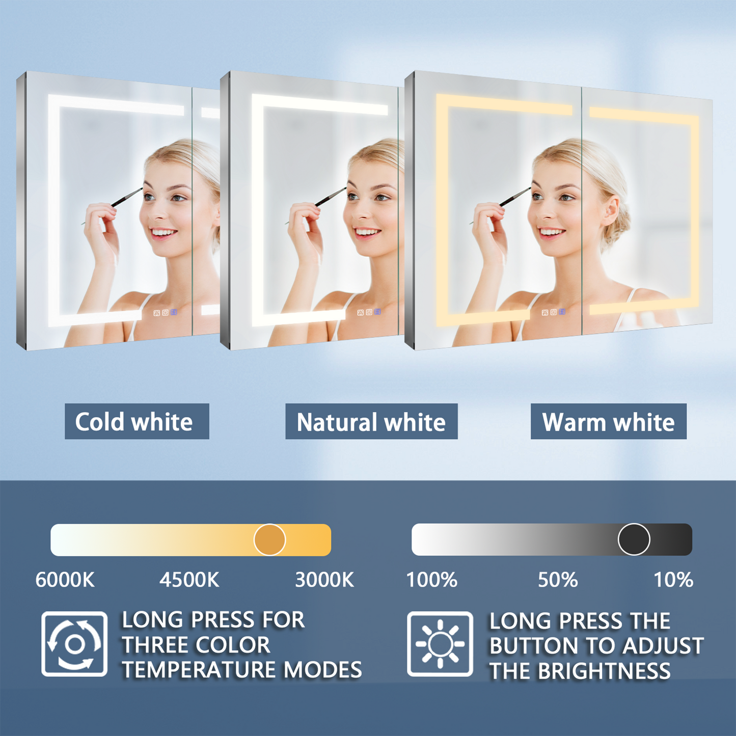 ExBrite 40-in x 30-in Lighted LED Fog Free Surface/Recessed Mount Silver Mirrored Soft Close Medicine Cabinet with Outlet