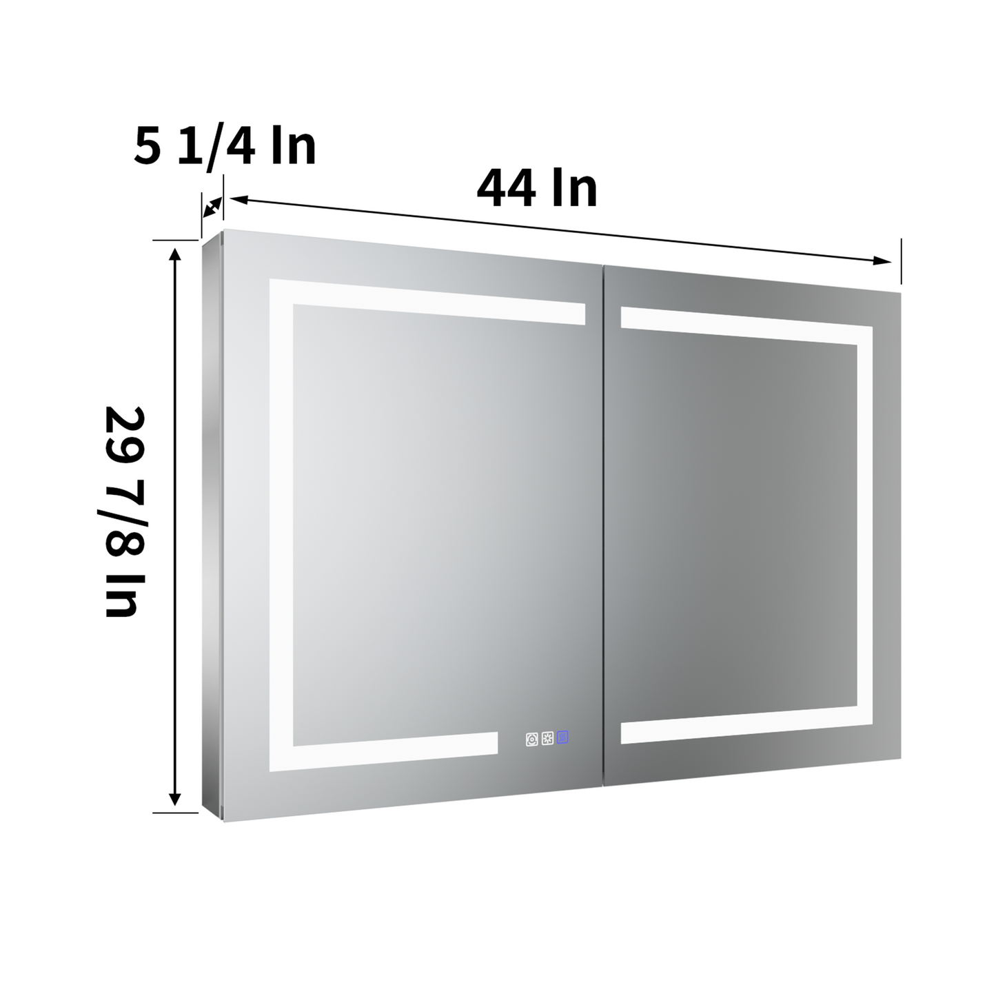 ExBrite 44-in x 30-in Lighted LED Fog Free Surface/Recessed Mount Silver Mirrored Soft Close Medicine Cabinet with Outlet