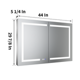 ExBrite 44-in x 30-in Lighted LED Fog Free Surface/Recessed Mount Silver Mirrored Soft Close Medicine Cabinet with Outlet