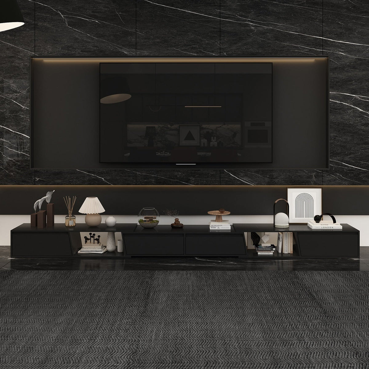 FUFU&GAGA Modern/Contemporary Black Tv Cabinet Integrated Tv Mount (Accommodates TVs up to 70-in)