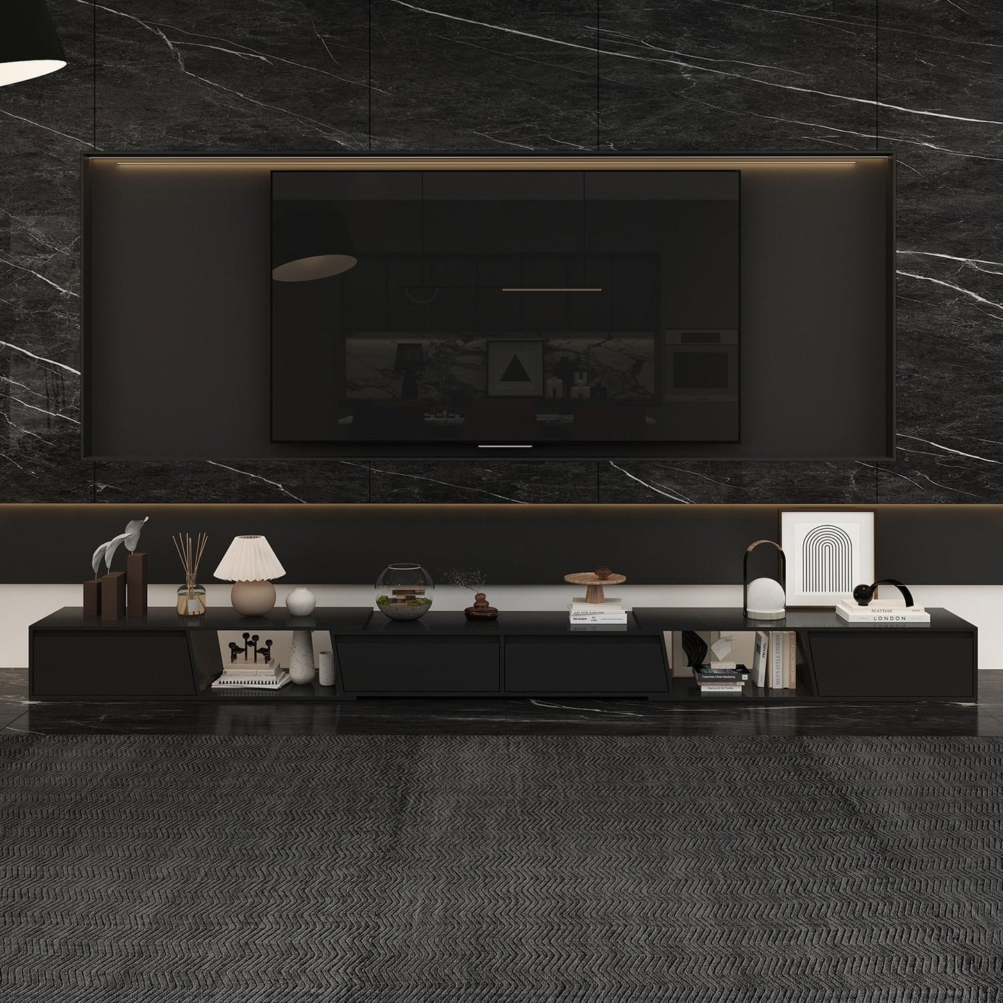 FUFU&GAGA Modern/Contemporary Black Tv Cabinet Integrated Tv Mount (Accommodates TVs up to 70-in)