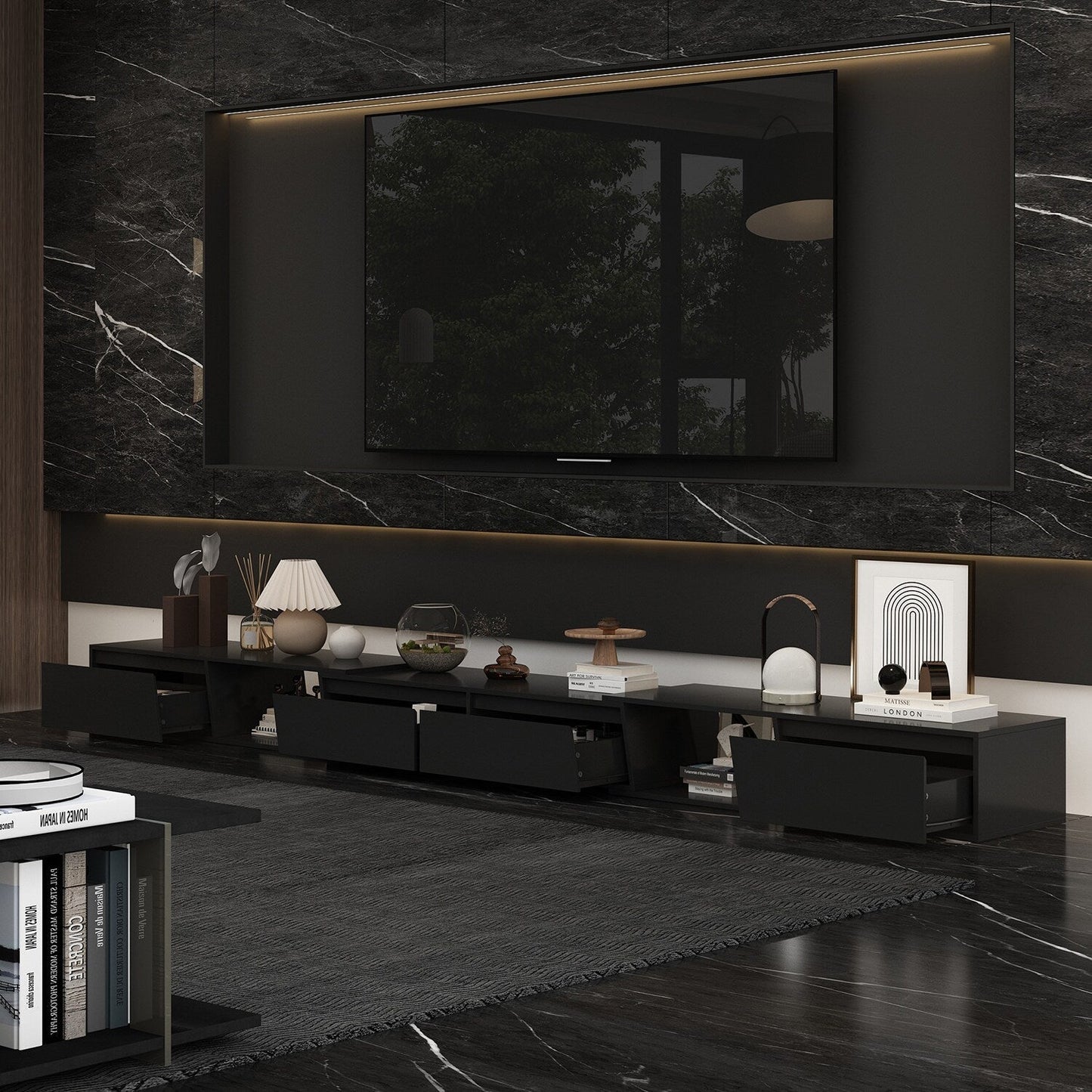 FUFU&GAGA Modern/Contemporary Black Tv Cabinet Integrated Tv Mount (Accommodates TVs up to 70-in)