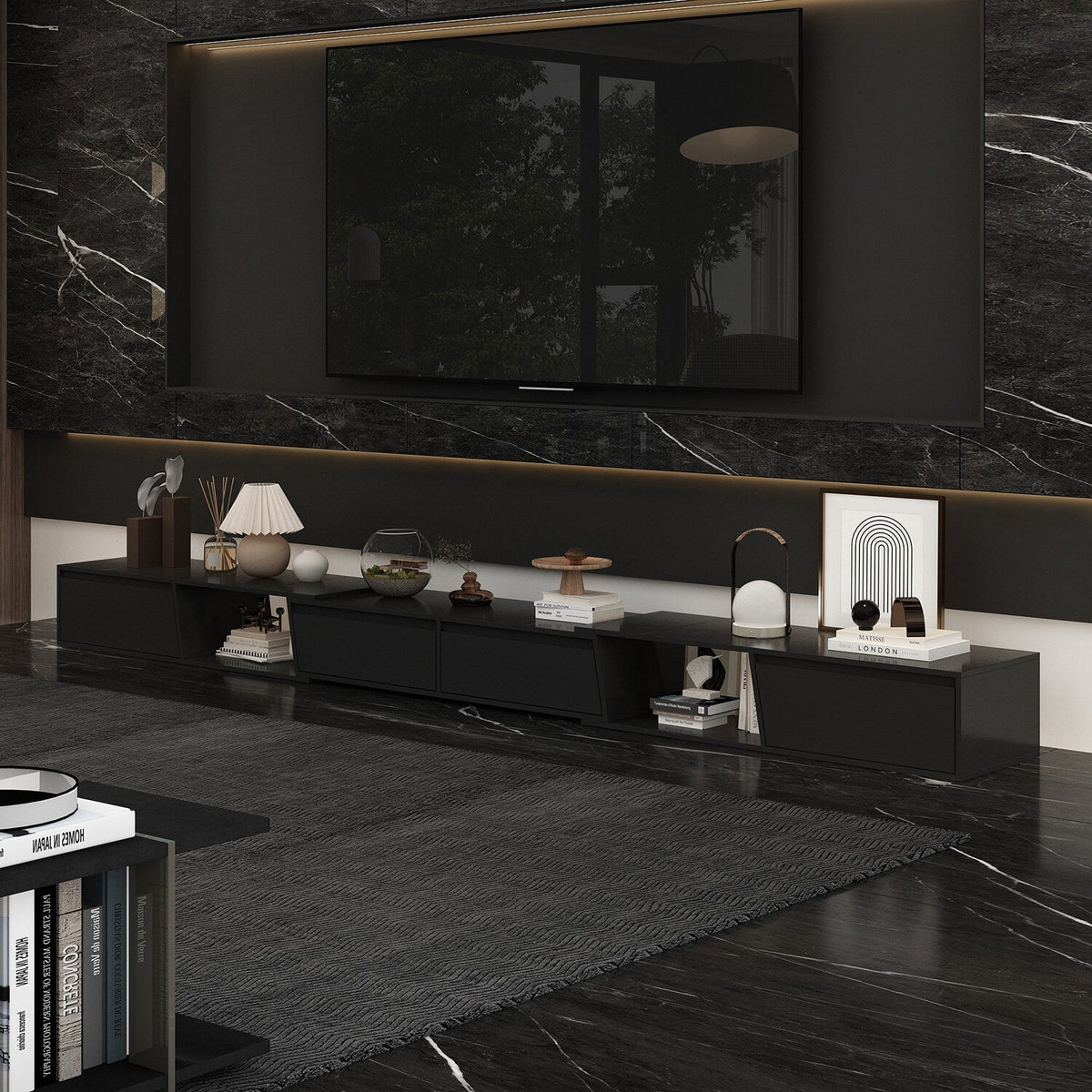 FUFU&GAGA Modern/Contemporary Black Tv Cabinet Integrated Tv Mount (Accommodates TVs up to 70-in)