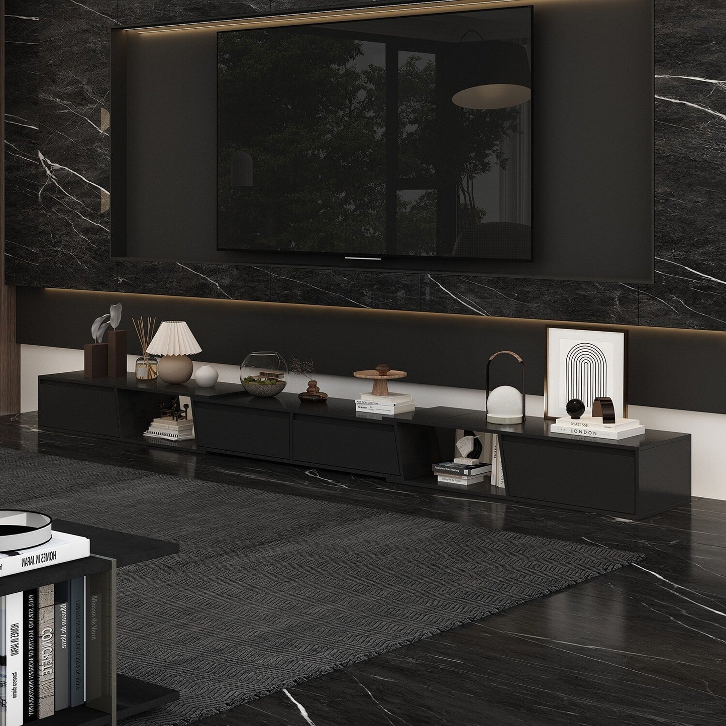 FUFU&GAGA Modern/Contemporary Black Tv Cabinet Integrated Tv Mount (Accommodates TVs up to 70-in)