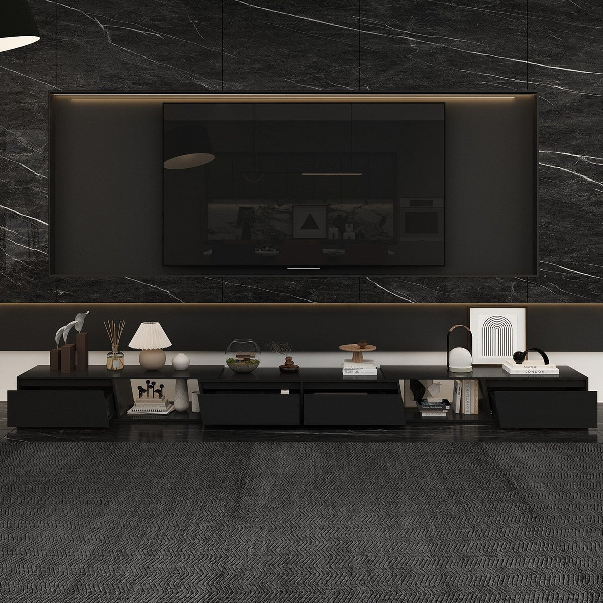 FUFU&GAGA Modern/Contemporary Black Tv Cabinet Integrated Tv Mount (Accommodates TVs up to 70-in)