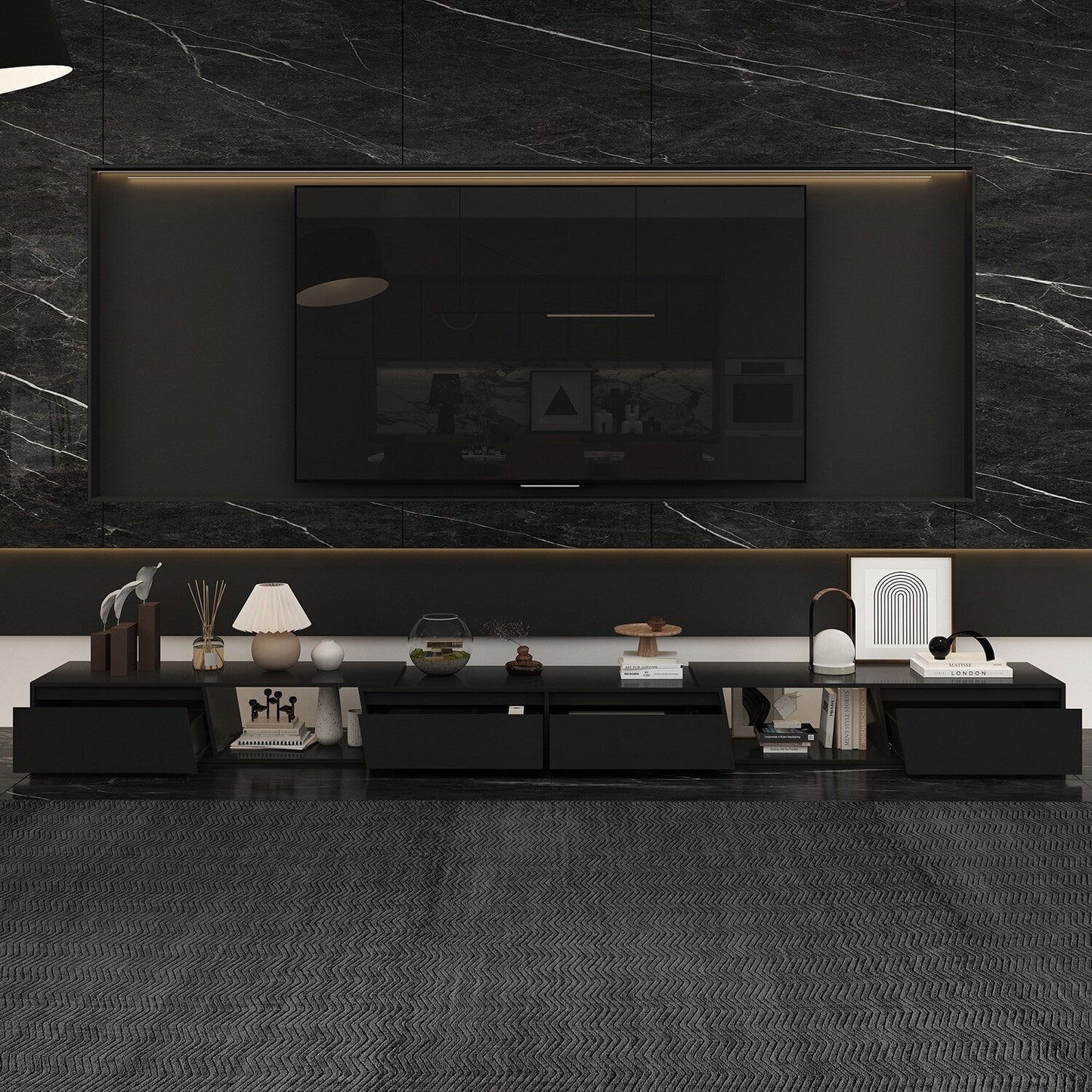 FUFU&GAGA Modern/Contemporary Black Tv Cabinet Integrated Tv Mount (Accommodates TVs up to 70-in)