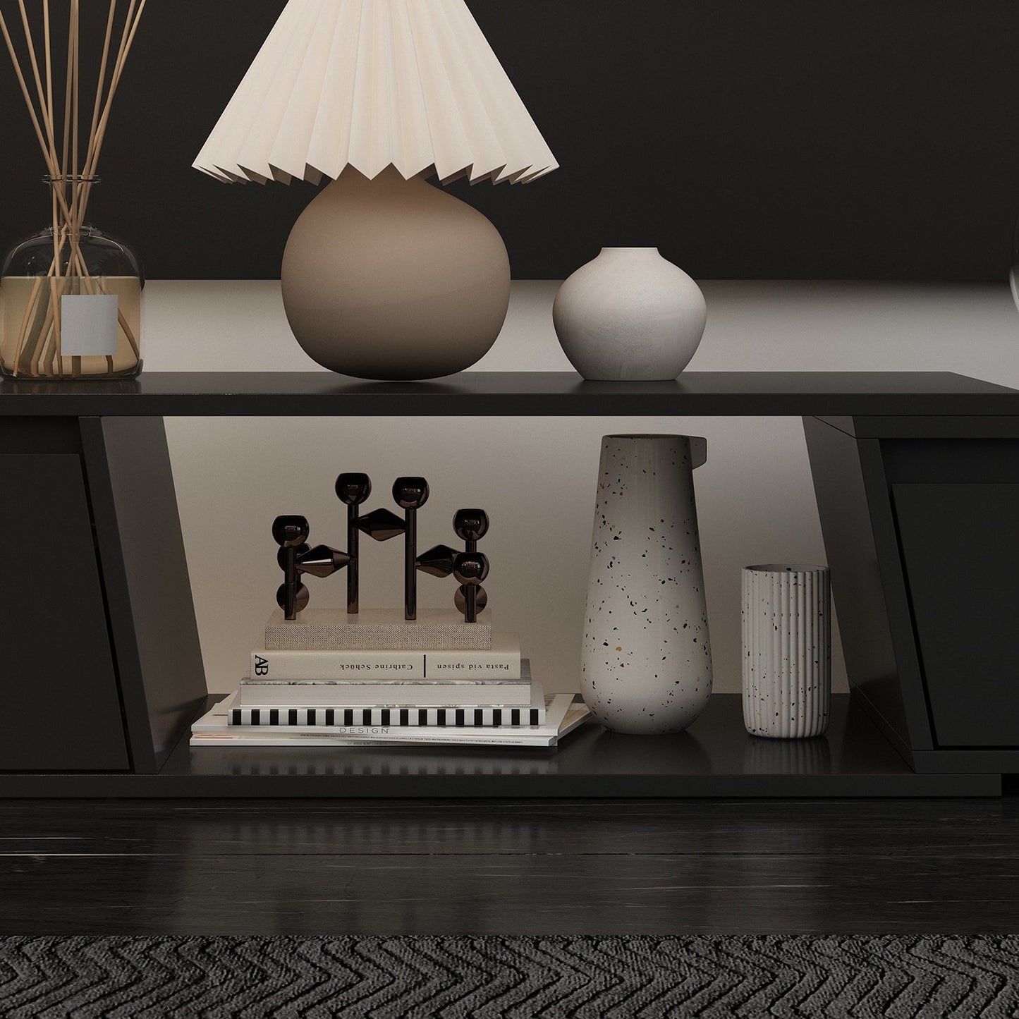 FUFU&GAGA Modern/Contemporary Black Tv Cabinet Integrated Tv Mount (Accommodates TVs up to 70-in)