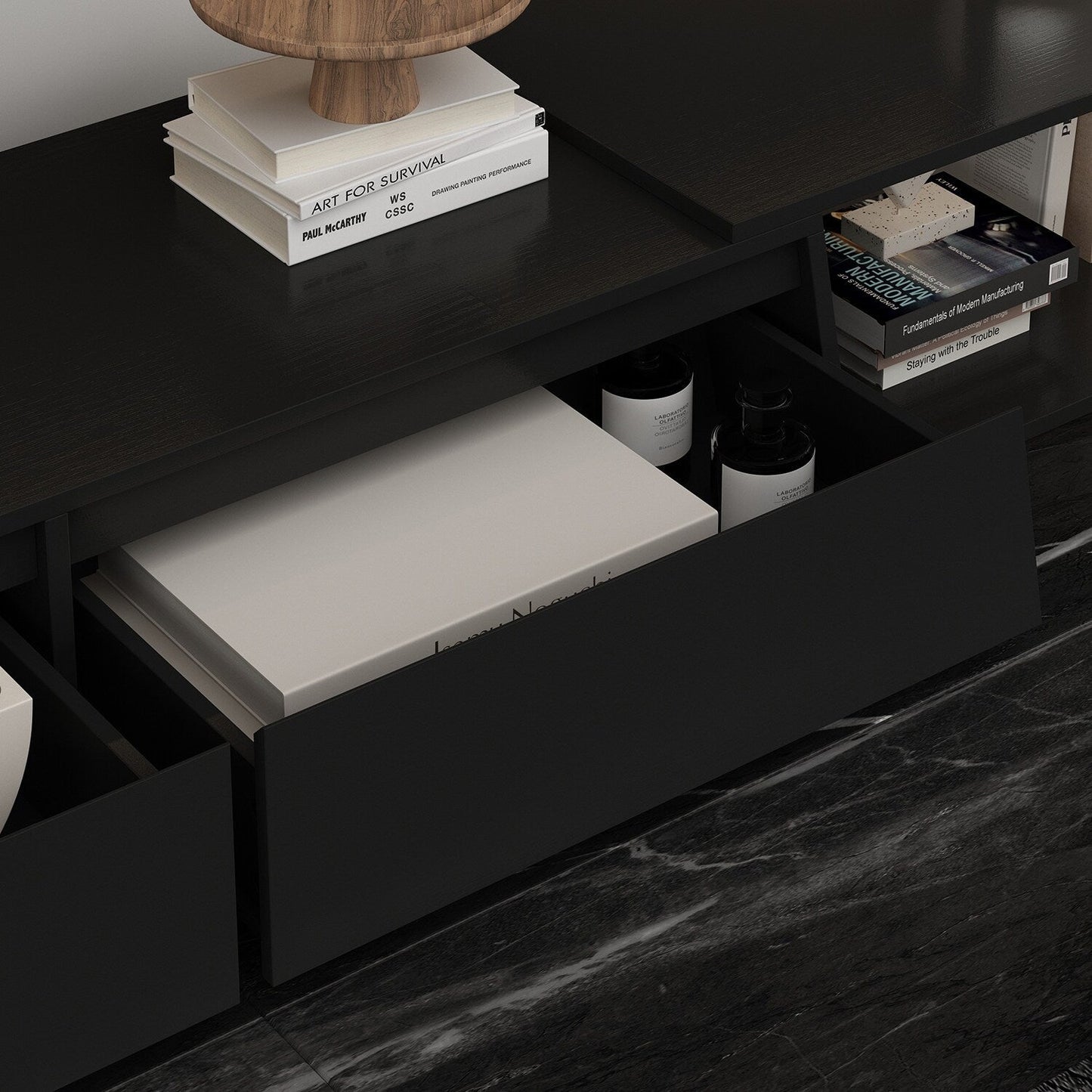 FUFU&GAGA Modern/Contemporary Black Tv Cabinet Integrated Tv Mount (Accommodates TVs up to 70-in)