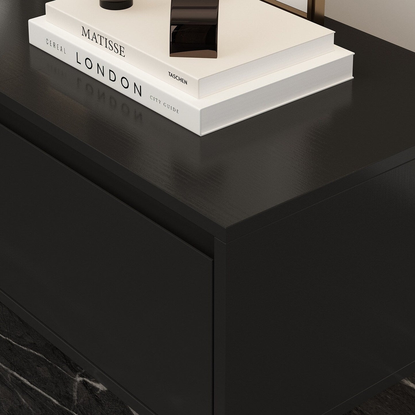 FUFU&GAGA Modern/Contemporary Black Tv Cabinet Integrated Tv Mount (Accommodates TVs up to 70-in)
