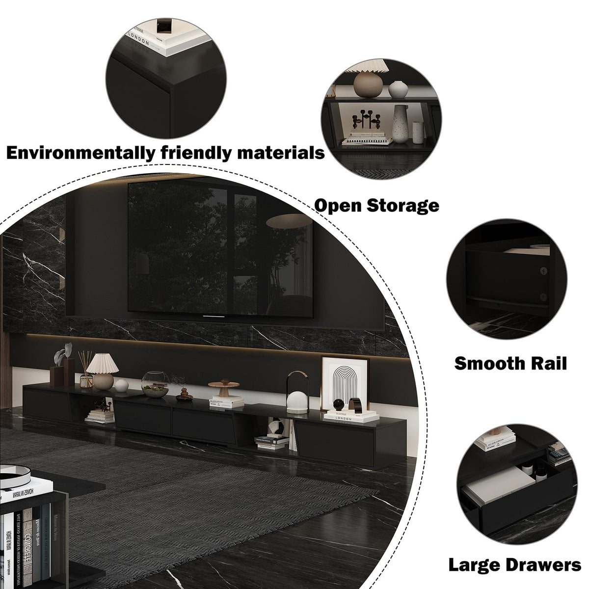 FUFU&GAGA Modern/Contemporary Black Tv Cabinet Integrated Tv Mount (Accommodates TVs up to 70-in)