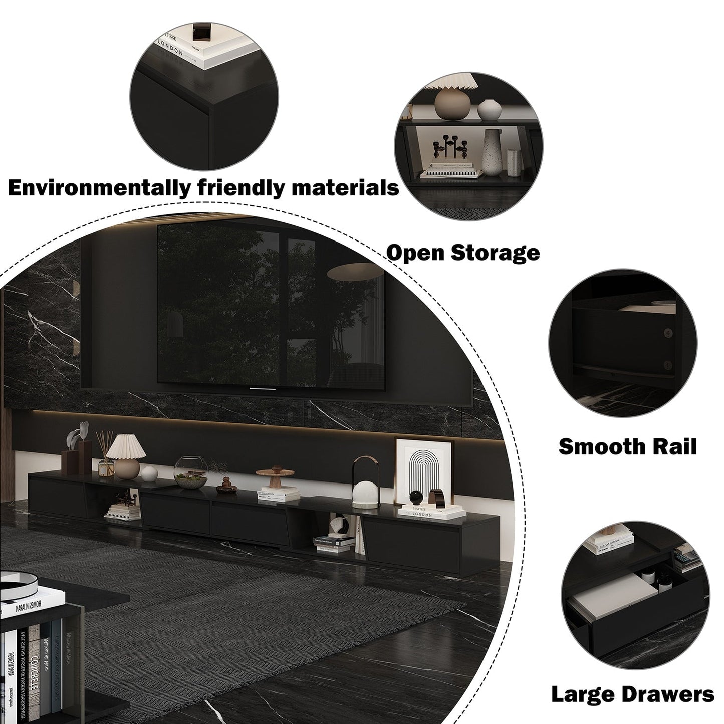 FUFU&GAGA Modern/Contemporary Black Tv Cabinet Integrated Tv Mount (Accommodates TVs up to 70-in)
