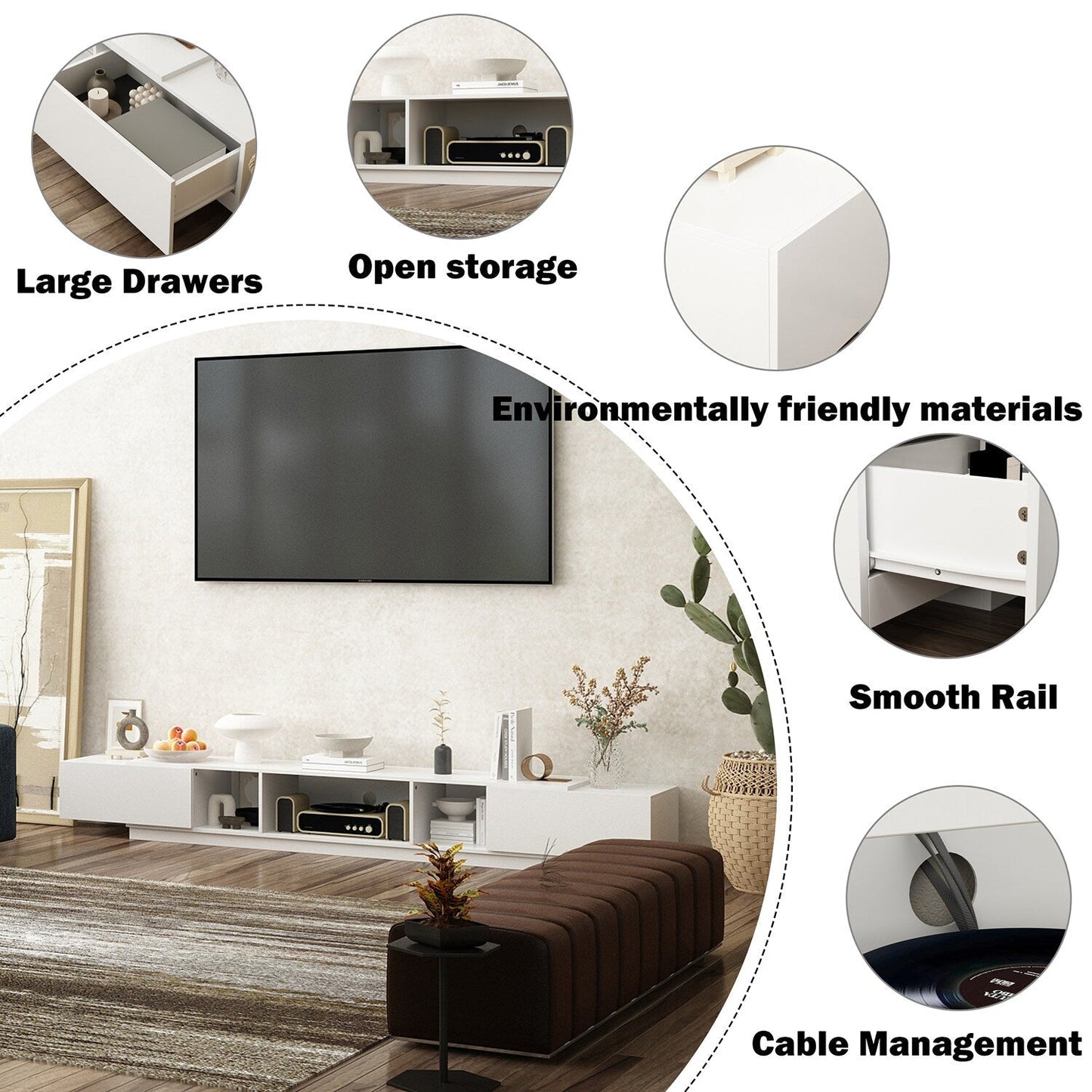 FUFU&GAGA Modern/Contemporary White Tv Cabinet (Accommodates TVs more than 70-in)