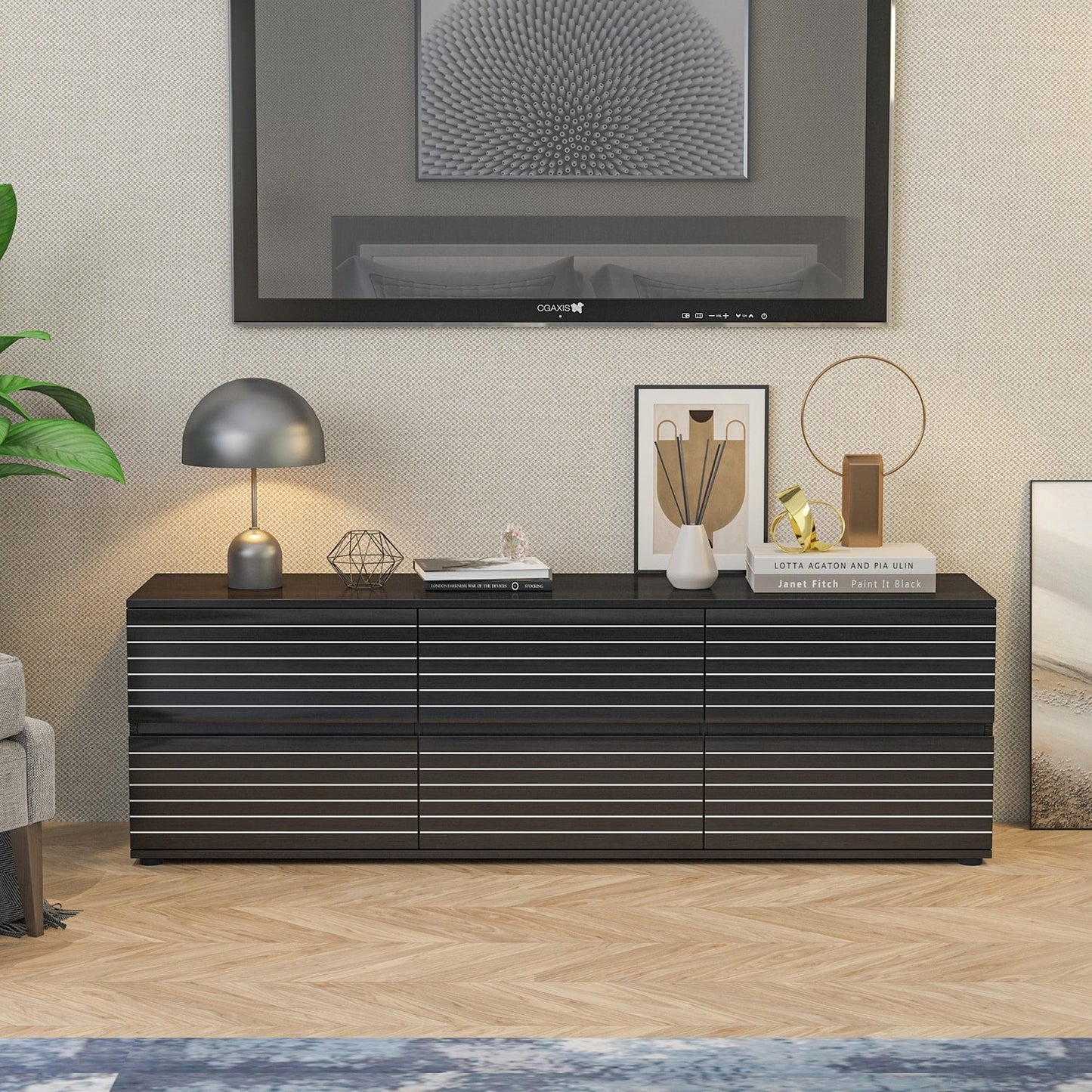 FUFU&GAGA Modern/Contemporary Black TV Cabinet (Accommodates TVs up to 70-in)