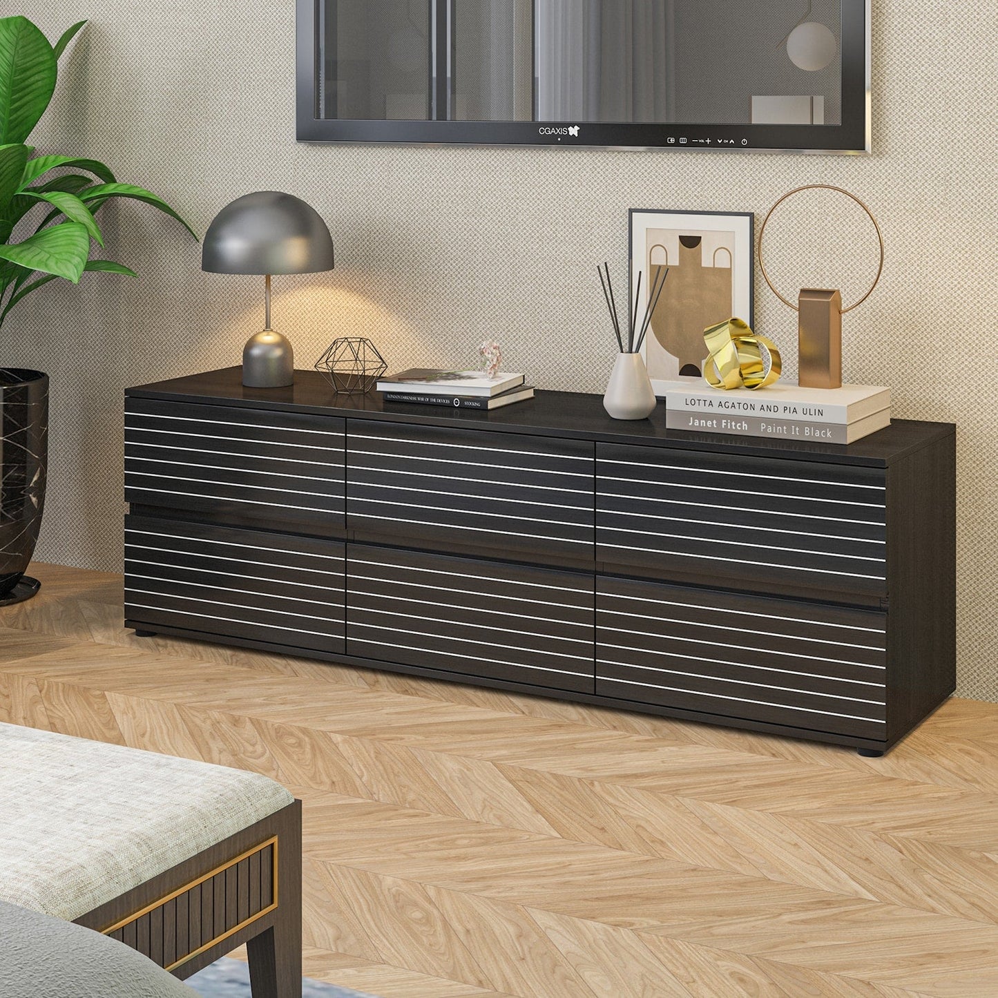 FUFU&GAGA Modern/Contemporary Black TV Cabinet (Accommodates TVs up to 70-in)