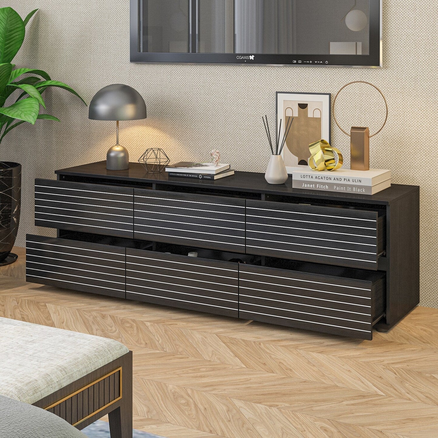 FUFU&GAGA Modern/Contemporary Black TV Cabinet (Accommodates TVs up to 70-in)