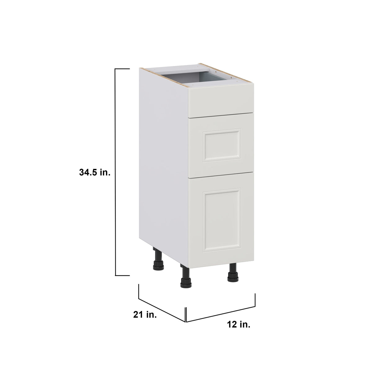 Hugo&Borg Belcourt 12-in W x 34.5-in H x 21-in D Gray Painted 3-Drawer Base Fully Assembled Cabinet (Recessed Panel Style)