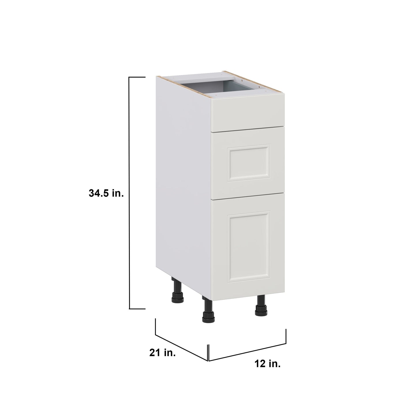 Hugo&Borg Belcourt 12-in W x 34.5-in H x 21-in D Gray Painted 3-Drawer Base Fully Assembled Cabinet (Recessed Panel Style)