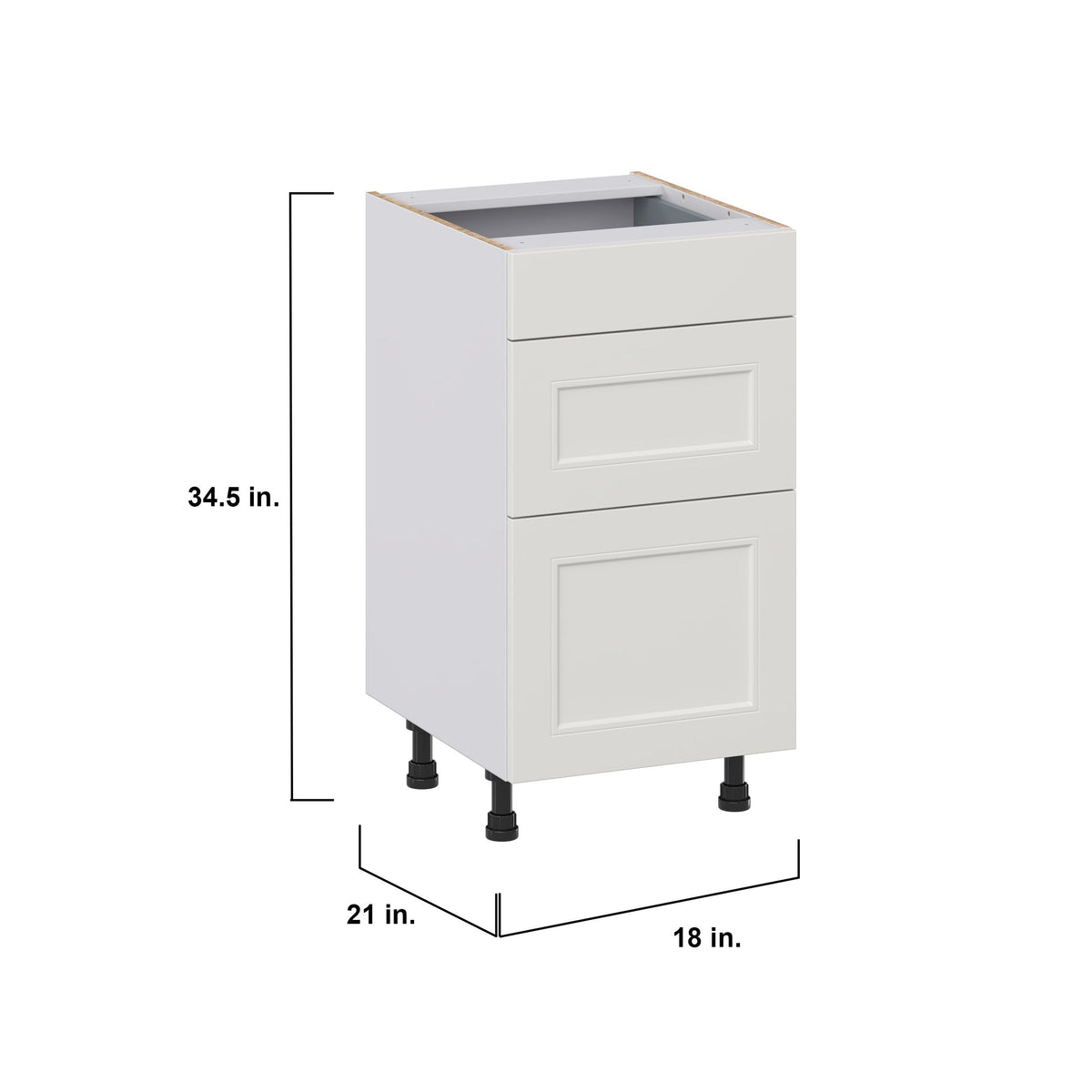 Hugo&Borg Belcourt 18-in W x 34.5-in H x 21-in D Gray Painted 3-Drawer Base Fully Assembled Cabinet (Recessed Panel Style)