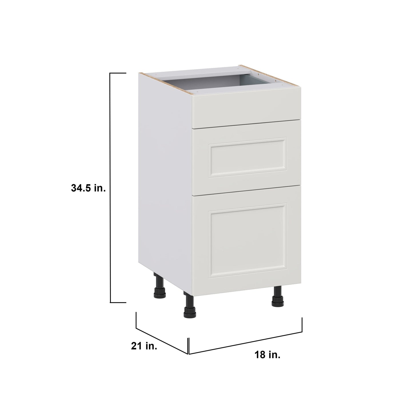 Hugo&Borg Belcourt 18-in W x 34.5-in H x 21-in D Gray Painted 3-Drawer Base Fully Assembled Cabinet (Recessed Panel Style)