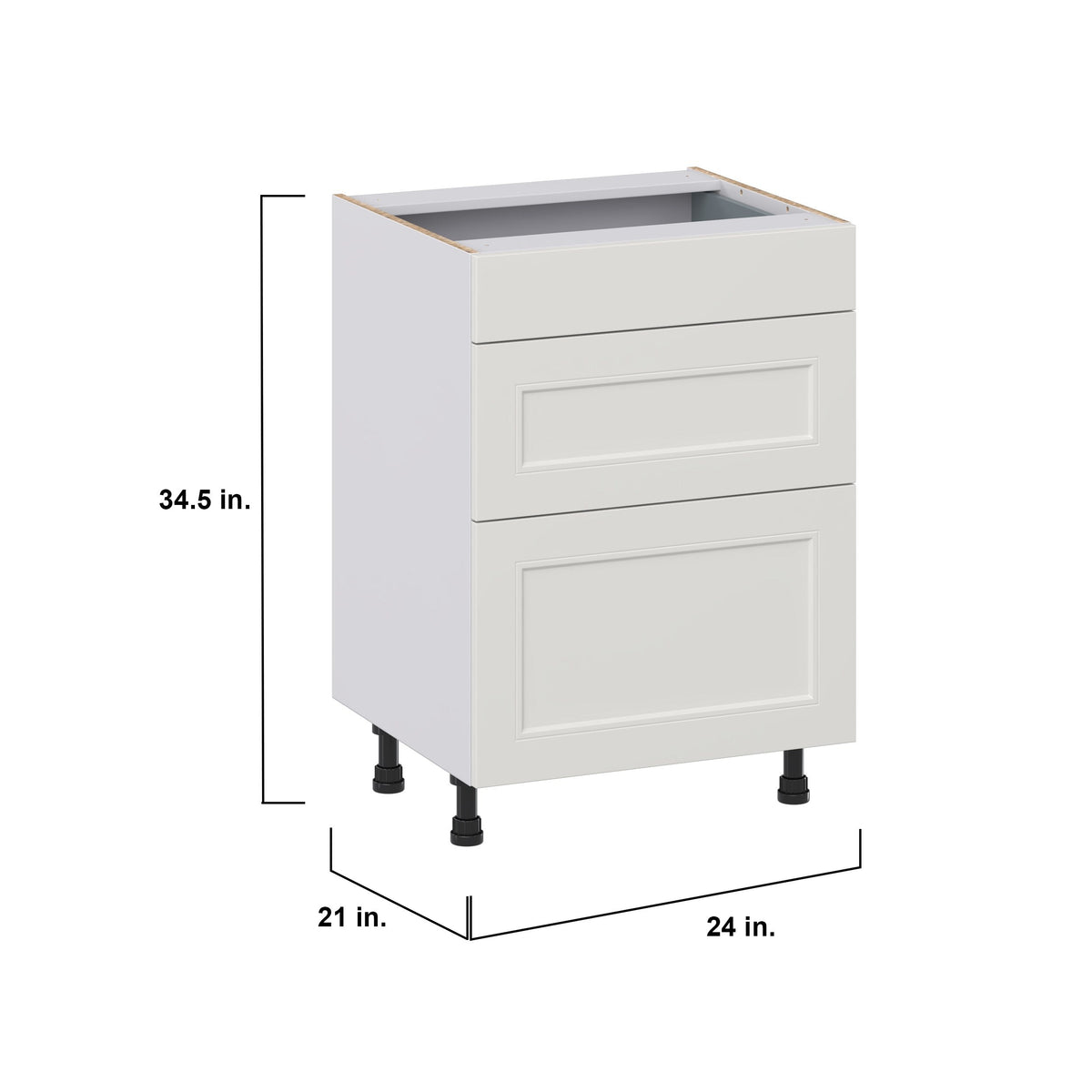 Hugo&Borg Belcourt 24-in W x 34.5-in H x 21-in D Gray Painted 3-Drawer Base Fully Assembled Cabinet (Recessed Panel Style)