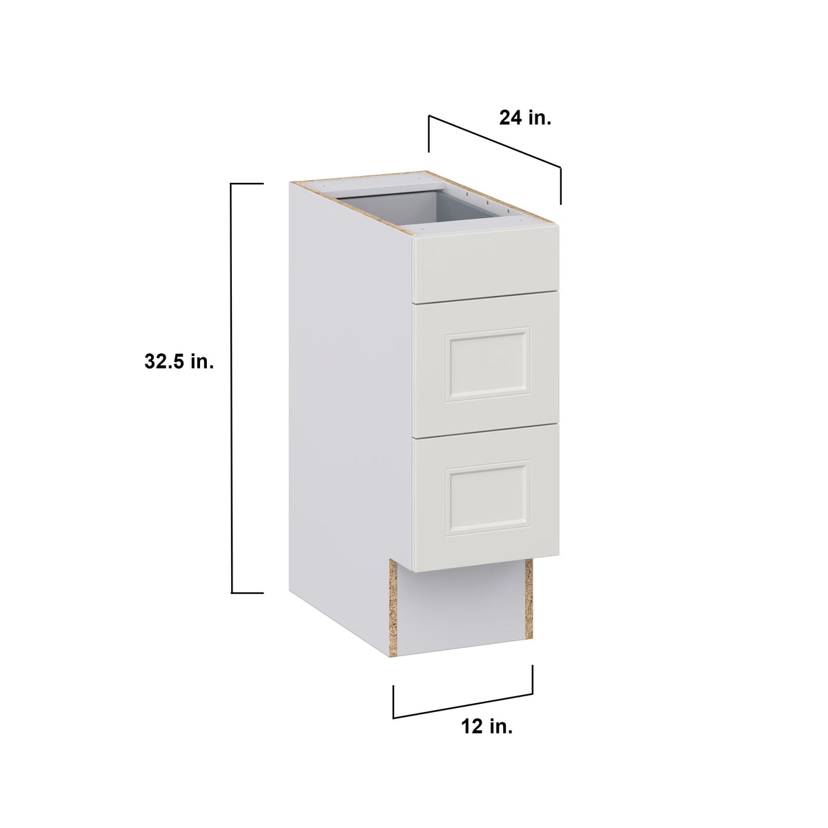 Hugo&Borg Belcourt 12-in W x 32.5-in H x 25-in D Gray Painted 3-Drawer Base Fully Assembled Cabinet (Recessed Panel Style)