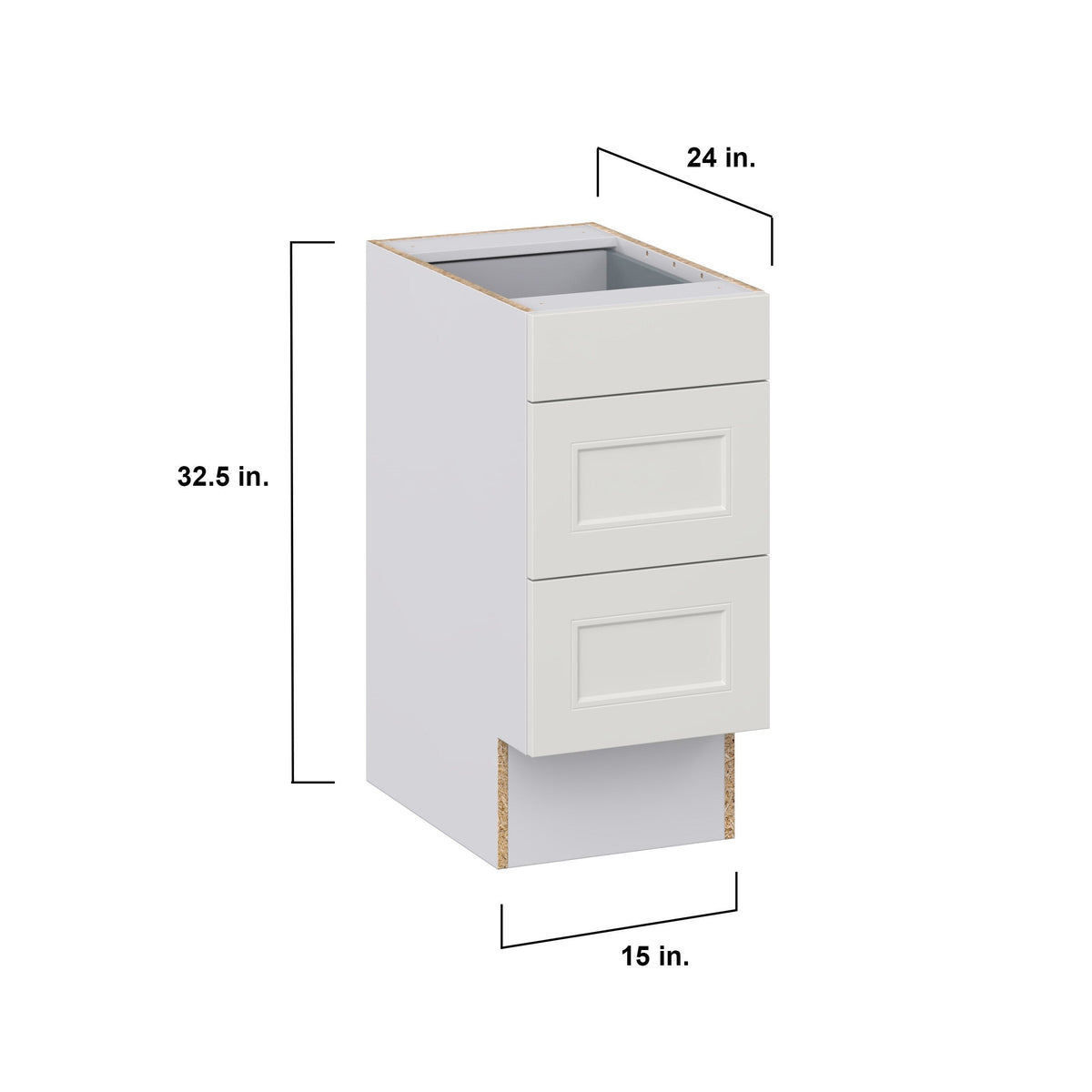 Hugo&Borg Belcourt 15-in W x 32.5-in H x 24-in D Gray Painted 3-Drawer Base Fully Assembled Cabinet (Recessed Panel Style)