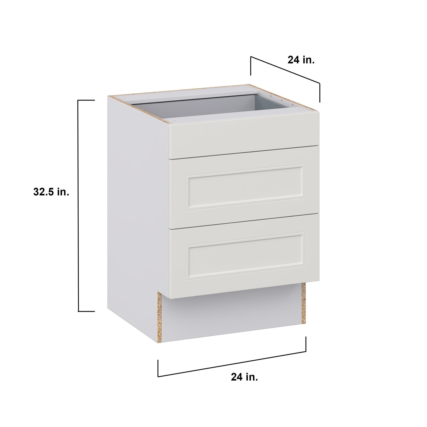 Hugo&Borg Belcourt 24-in W x 32.5-in H x 24-in D Gray Painted 3-Drawer Base Fully Assembled Cabinet (Recessed Panel Style)