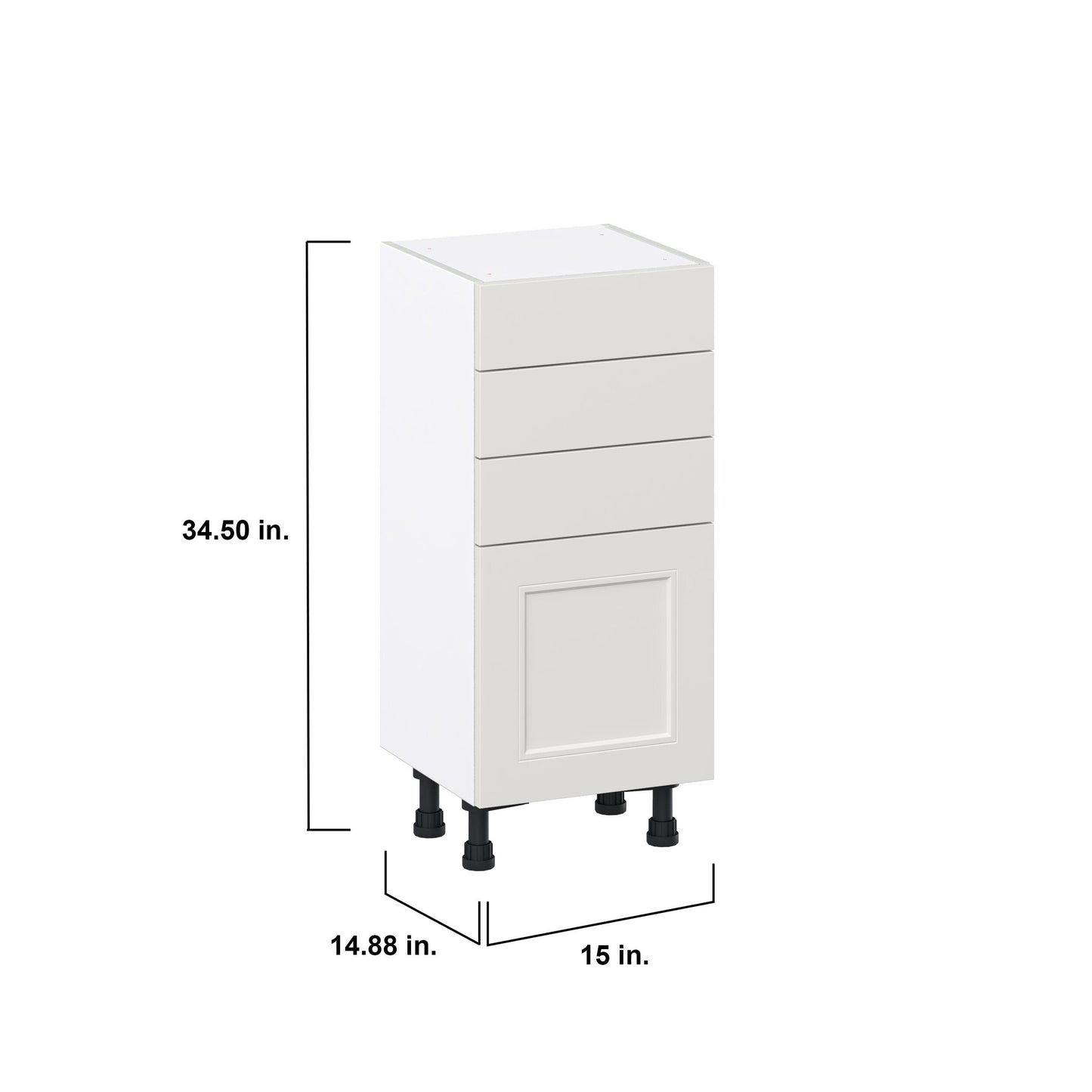 Hugo&Borg Belcourt 15-in W x 34.5-in H x 14-in D Gray Painted 3-Drawers Base Fully Assembled Cabinet (Recessed Panel Shaker Style)