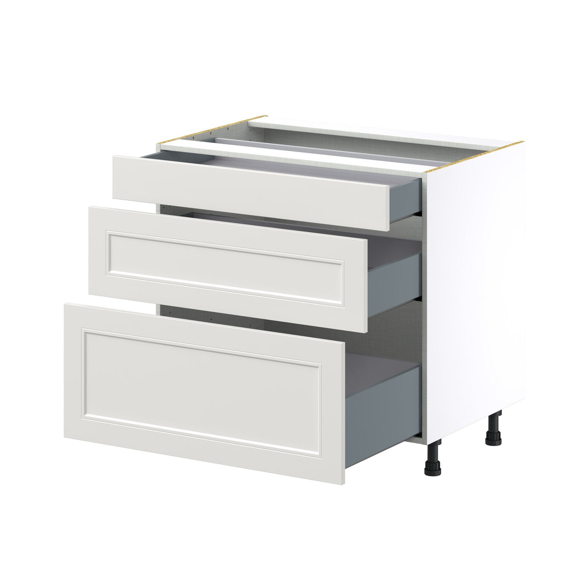 Hugo&Borg Belcourt 36-in W x 34.5-in H x 24-in D Gray Painted 3-Drawer Base Fully Assembled Cabinet (Recessed Panel Style)