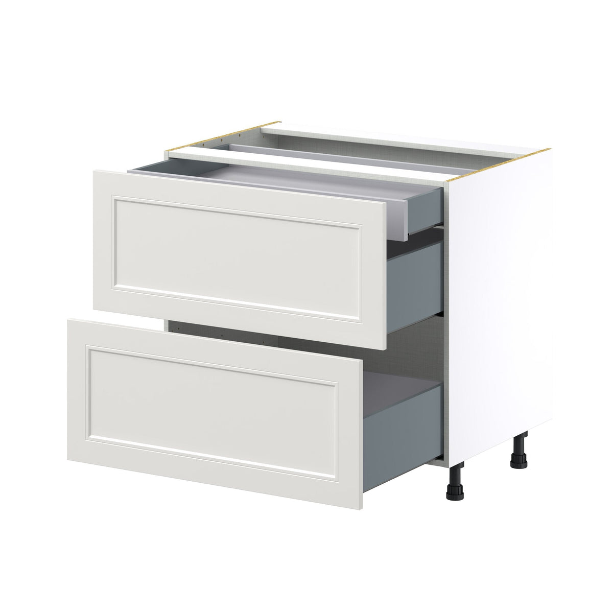 Hugo&Borg Belcourt 36-in W x 34.5-in H x 24-in D Gray Painted 3-Drawer Base Fully Assembled Cabinet (Recessed Panel Style)