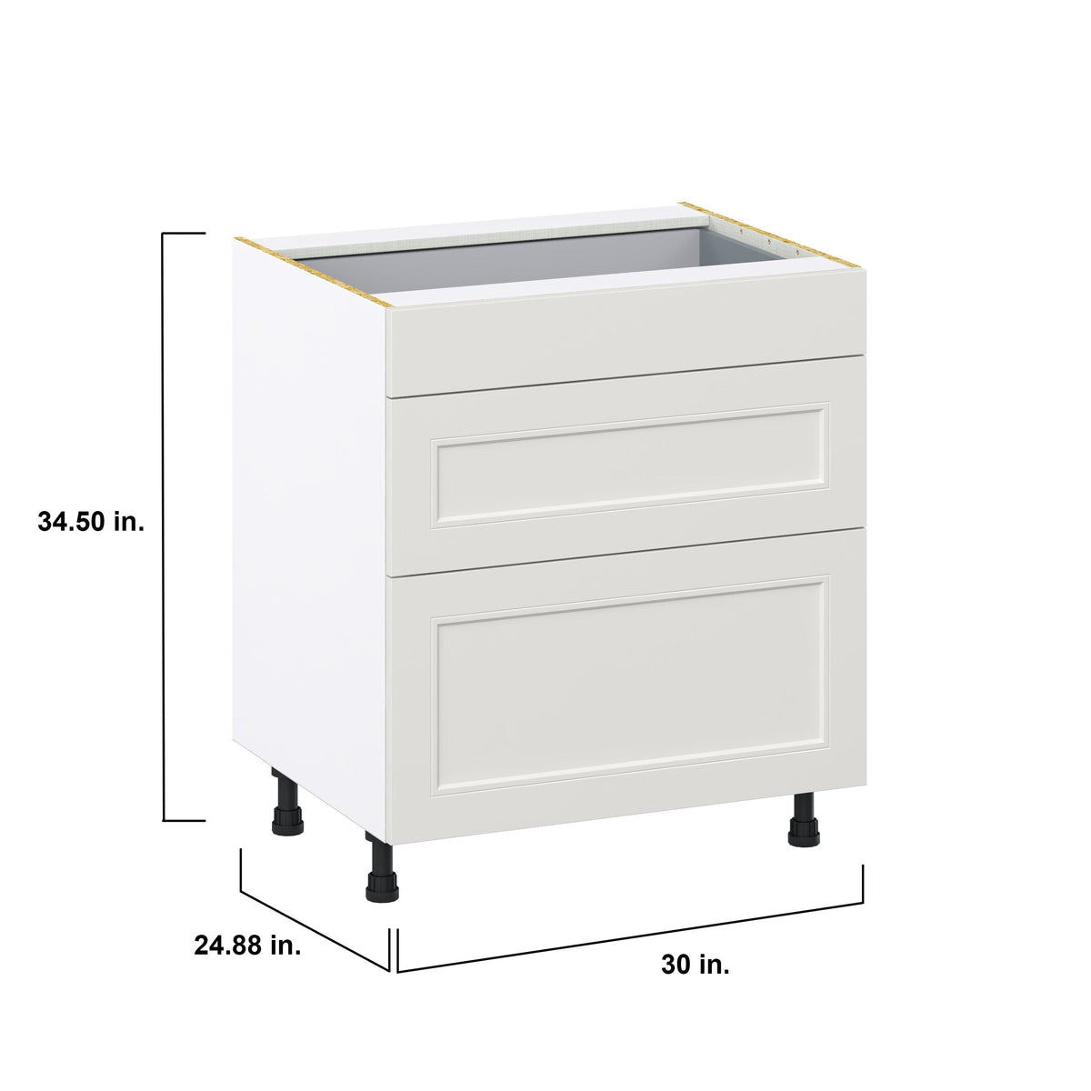 Hugo&Borg Belcourt 30-in W x 34.5-in H x 24-in D Gray Painted 3-Drawer Base Fully Assembled Cabinet (Recessed Panel Style)