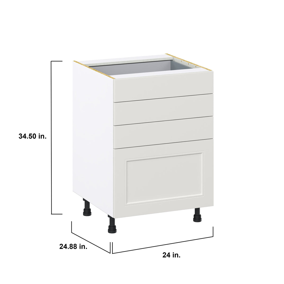 Hugo&Borg Belcourt 24-in W x 34.5-in H x 24-in D Gray Painted 4-Drawer Base Fully Assembled Cabinet (Recessed Panel Style)