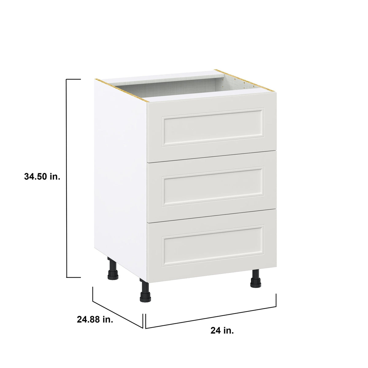 Hugo&Borg Belcourt 24-in W x 34.5-in H x 24-in D Gray Painted 3-Drawer Base Fully Assembled Cabinet (Recessed Panel Style)