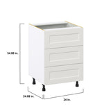 Hugo&Borg Belcourt 24-in W x 34.5-in H x 24-in D Gray Painted 3-Drawer Base Fully Assembled Cabinet (Recessed Panel Style)