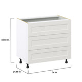Hugo&Borg Belcourt 36-in W x 34.5-in H x 24-in D Gray Painted 3-Drawer Base Fully Assembled Cabinet (Recessed Panel Style)