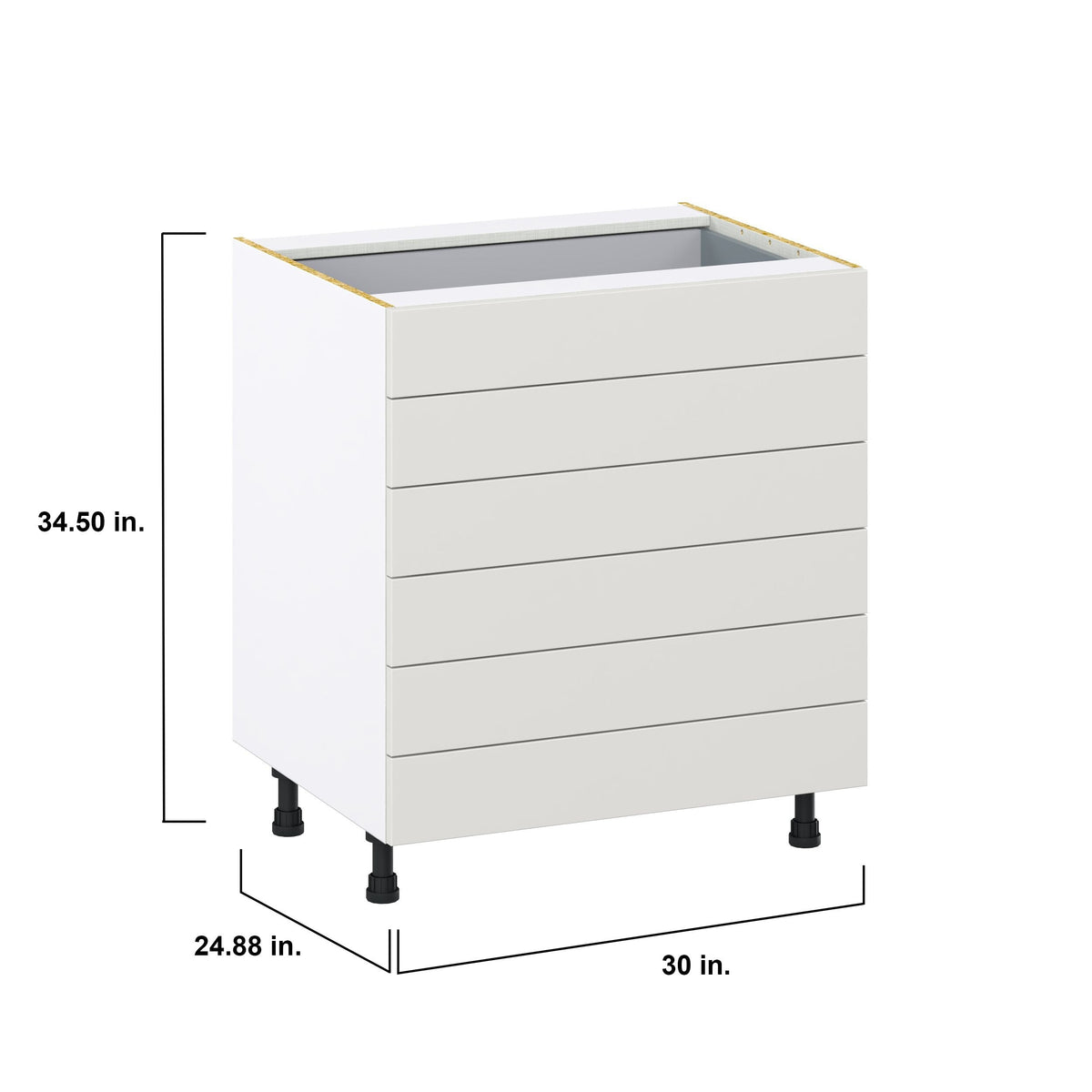 Hugo&Borg Belcourt 30-in W x 34.5-in H x 24-in D Gray Painted 6-Drawer Base Fully Assembled Cabinet (Recessed Panel Style)