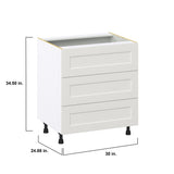 Hugo&Borg Belcourt 30-in W x 34.5-in H x 24-in D Gray Painted 3-Drawer Base Fully Assembled Cabinet (Recessed Panel Style)