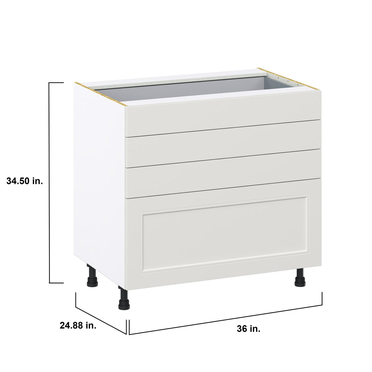 Hugo&Borg Belcourt 36-in W x 34.5-in H x 24-in D Gray Painted 4-Drawer Base Fully Assembled Cabinet (Recessed Panel Style)