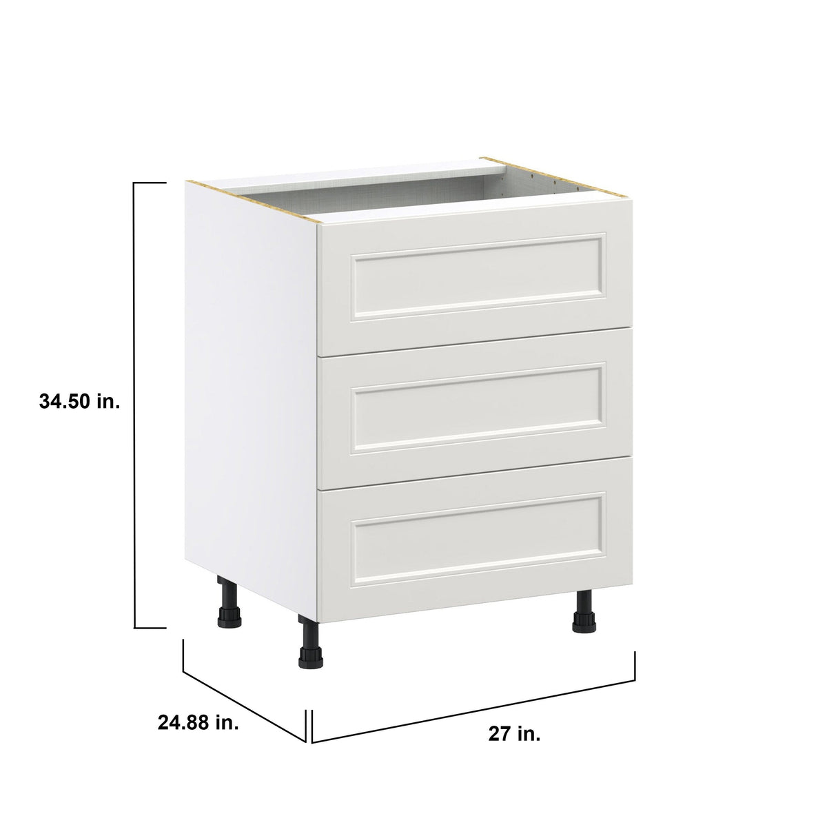 Hugo&Borg Belcourt 27-in W x 34.5-in H x 24-in D Gray Painted 3-Drawer Base Fully Assembled Cabinet (Recessed Panel Style)