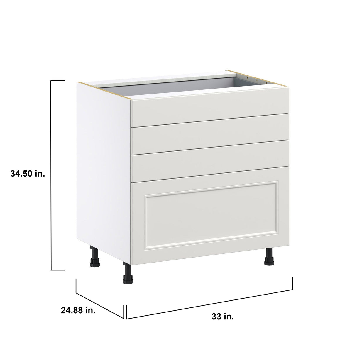 Hugo&Borg Belcourt 33-in W x 34.5-in H x 24-in D Gray Painted 4-Drawer Base Fully Assembled Cabinet (Recessed Panel Style)
