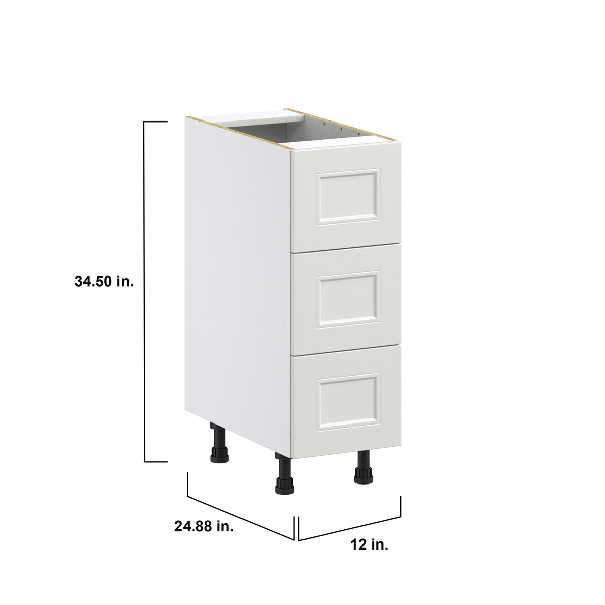 Hugo&Borg Belcourt 12-in W x 34.5-in H x 24-in D Gray Painted 3-Drawer Base Fully Assembled Cabinet (Recessed Panel Style)
