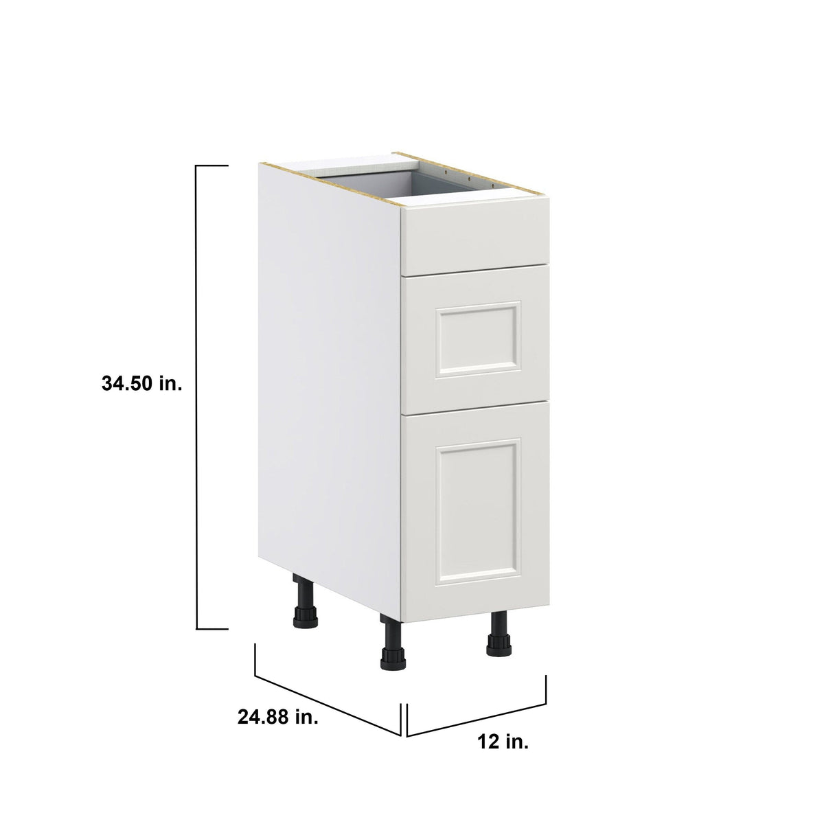 Hugo&Borg Belcourt 12-in W x 34.5-in H x 24-in D Gray Painted 3-Drawer Base Fully Assembled Cabinet (Recessed Panel Style)