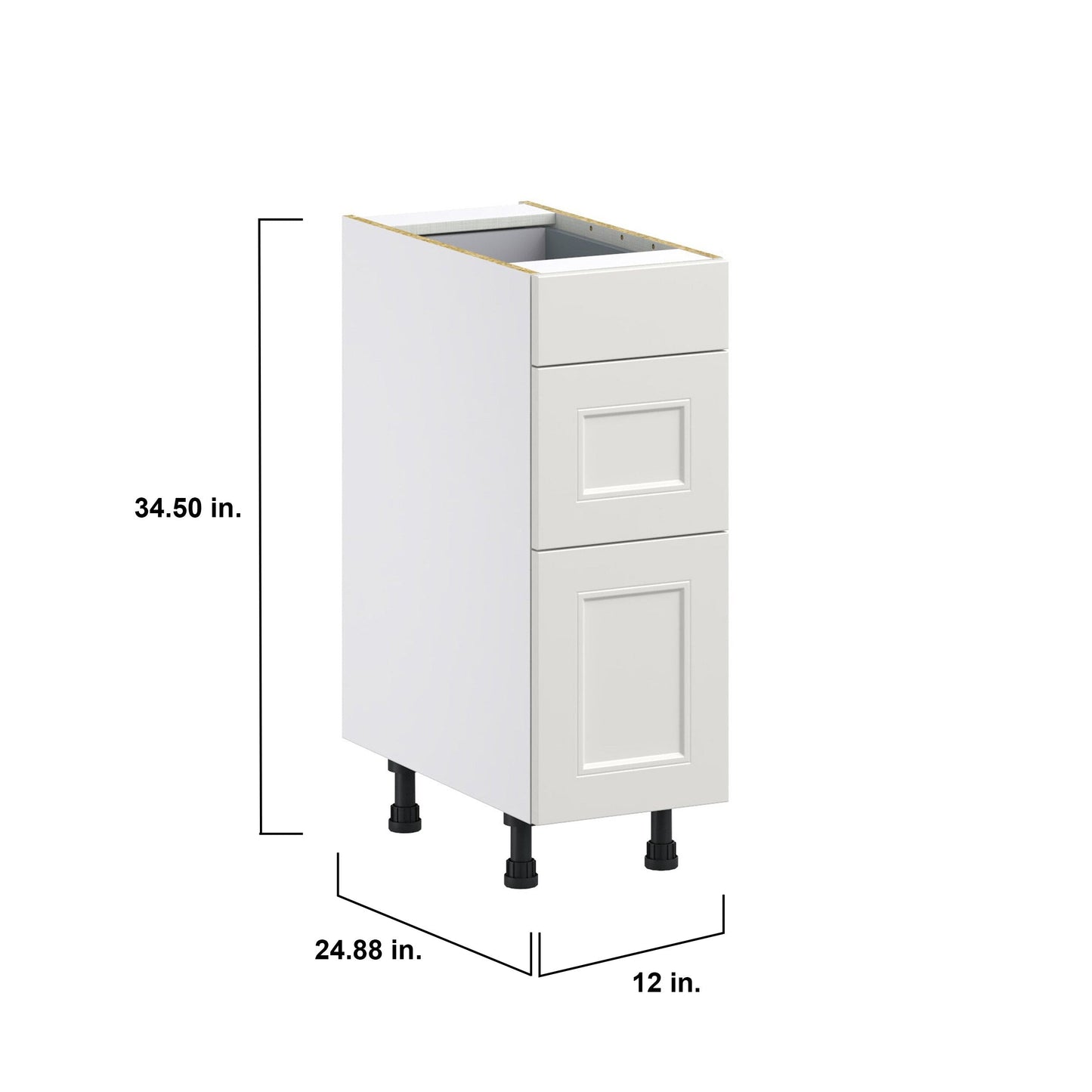Hugo&Borg Belcourt 12-in W x 34.5-in H x 24-in D Gray Painted 3-Drawer Base Fully Assembled Cabinet (Recessed Panel Style)