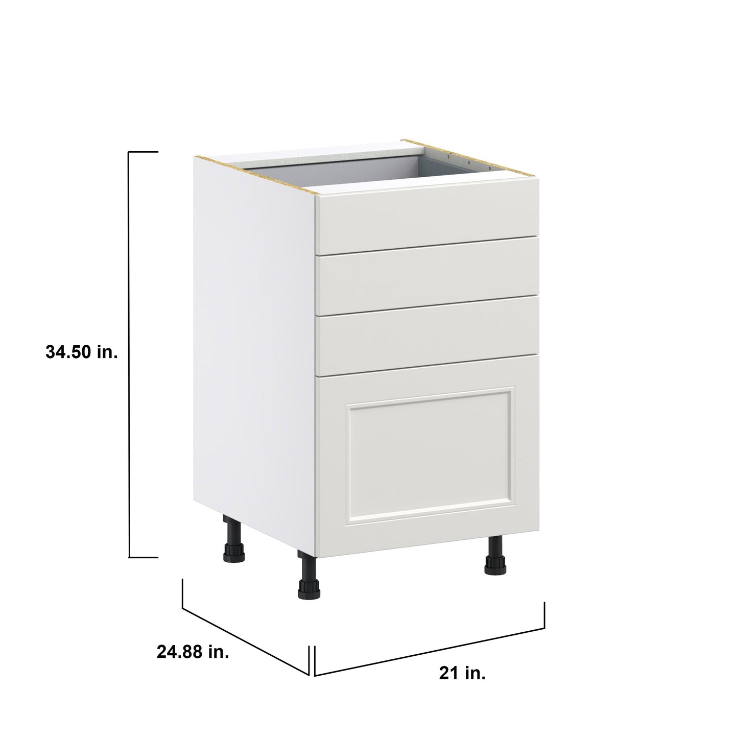 Hugo&Borg Belcourt 21-in W x 34.5-in H x 24-in D Gray Painted 4-Drawer Base Fully Assembled Cabinet (Recessed Panel Style)