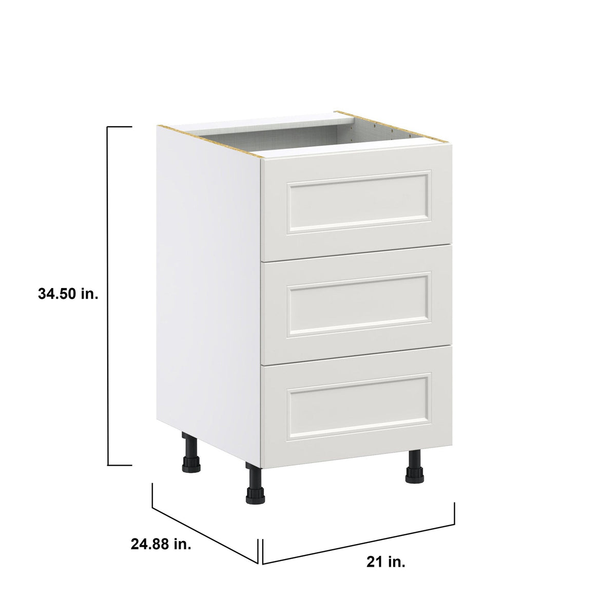 Hugo&Borg Belcourt 21-in W x 34.5-in H x 24-in D Gray Painted 3-Drawer Base Fully Assembled Cabinet (Recessed Panel Style)